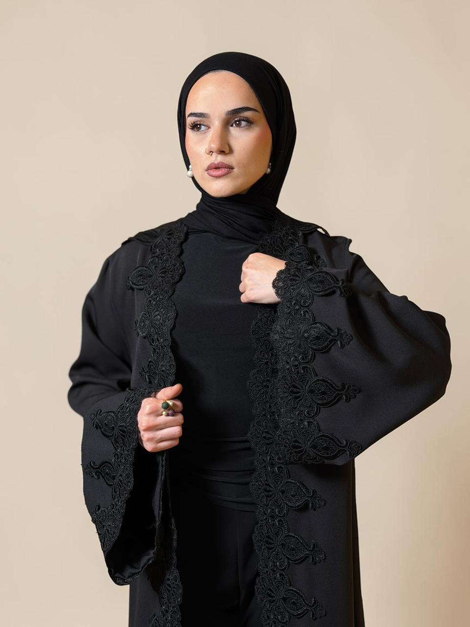Midnight Noir Open Abaya – Signature Edition