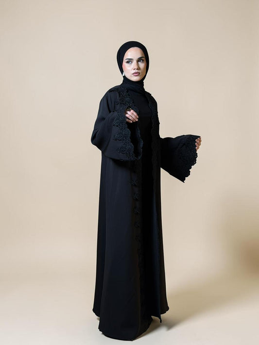Midnight Noir Open Abaya – Signature Edition