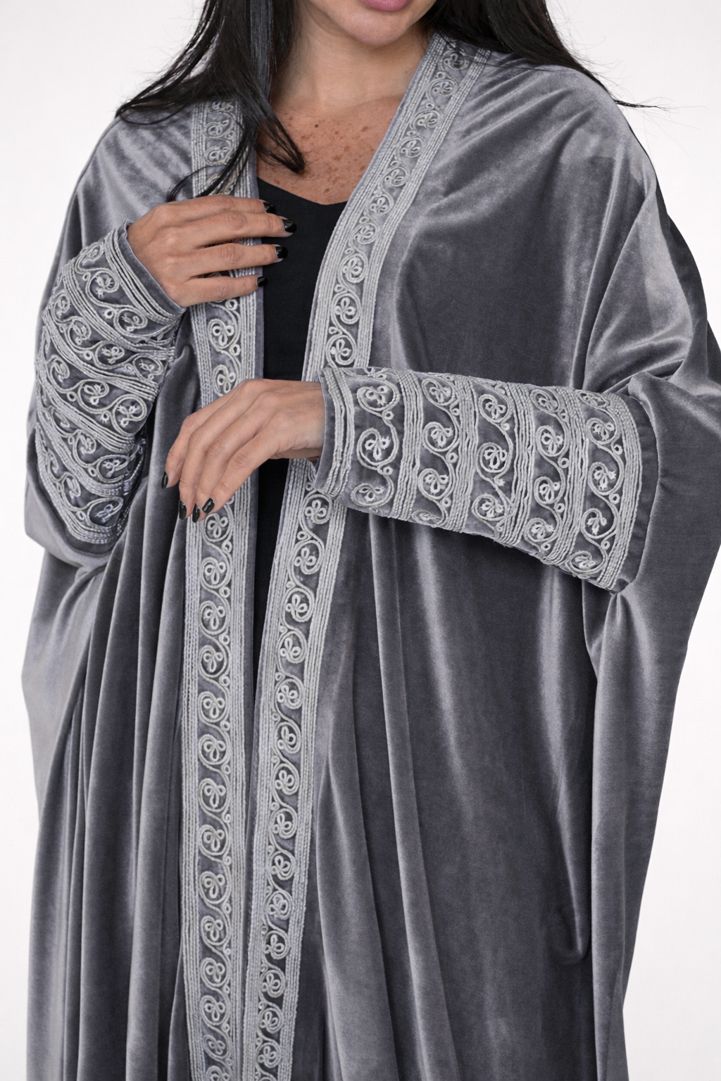 Classic Velvet Abaya - Silver Ash