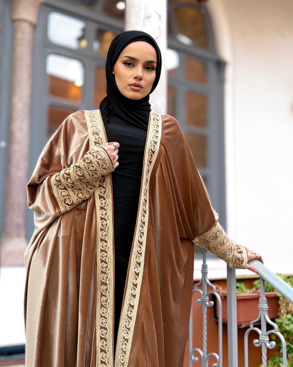 Classic Velvet Abaya – Soft Bronze