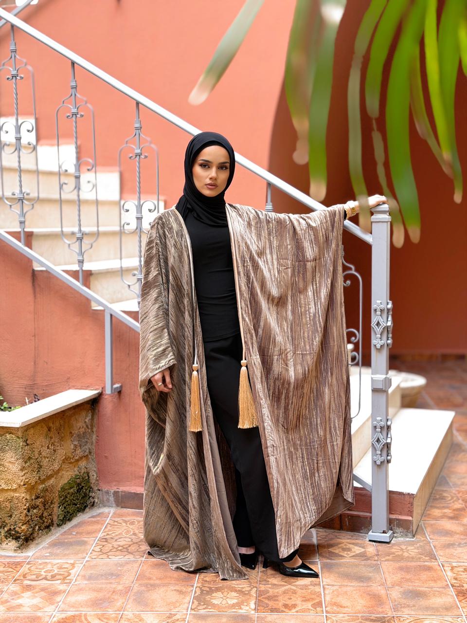 The Velvet Bisht Abaya- Soft Bronze