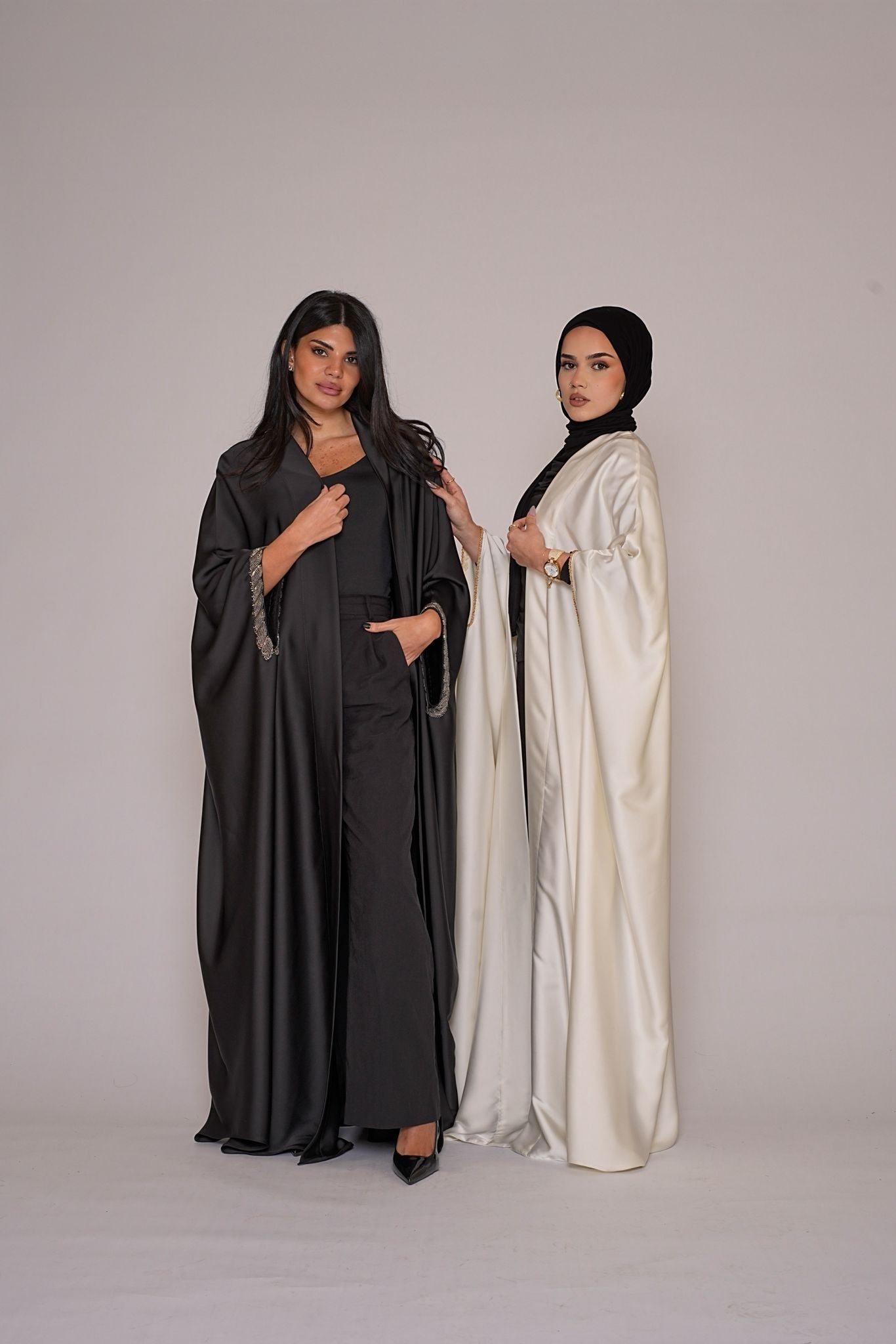 Ivory Satin Bisht Abaya