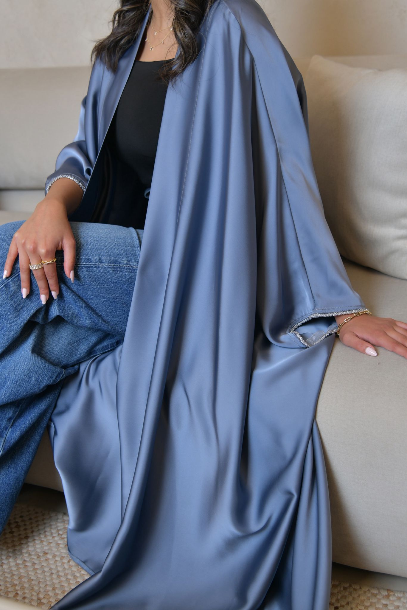 Steel Blue Bisht Abaya