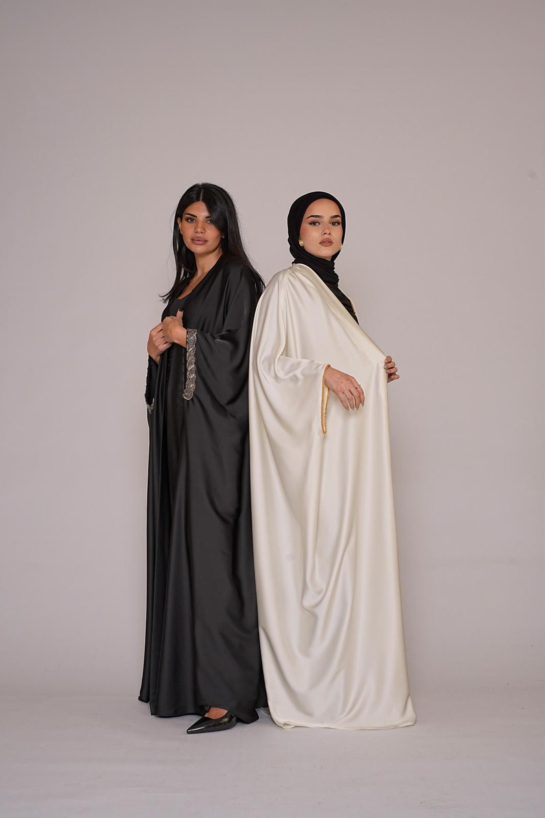 Ivory Satin Bisht Abaya