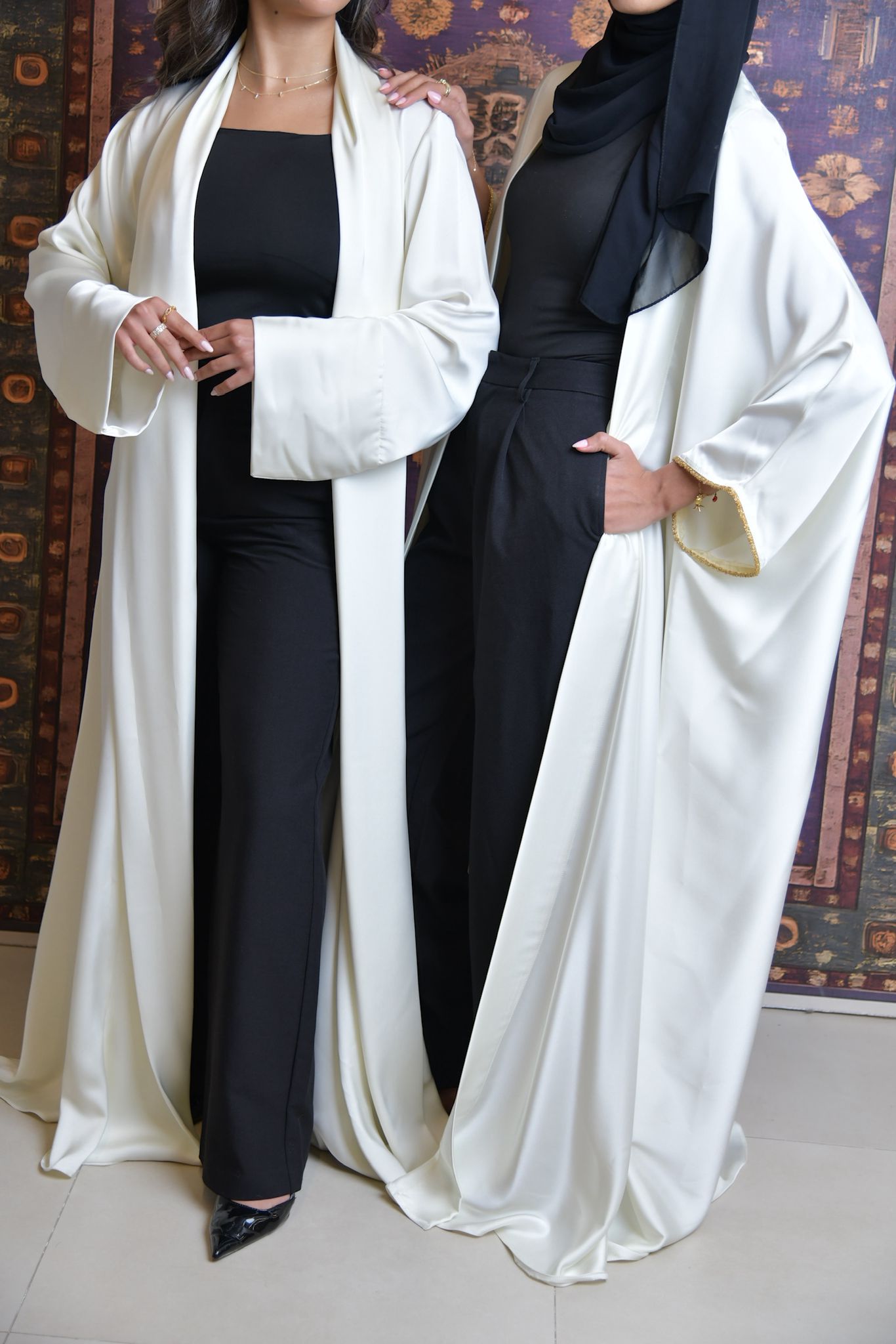 Ivory Satin Bisht Abaya