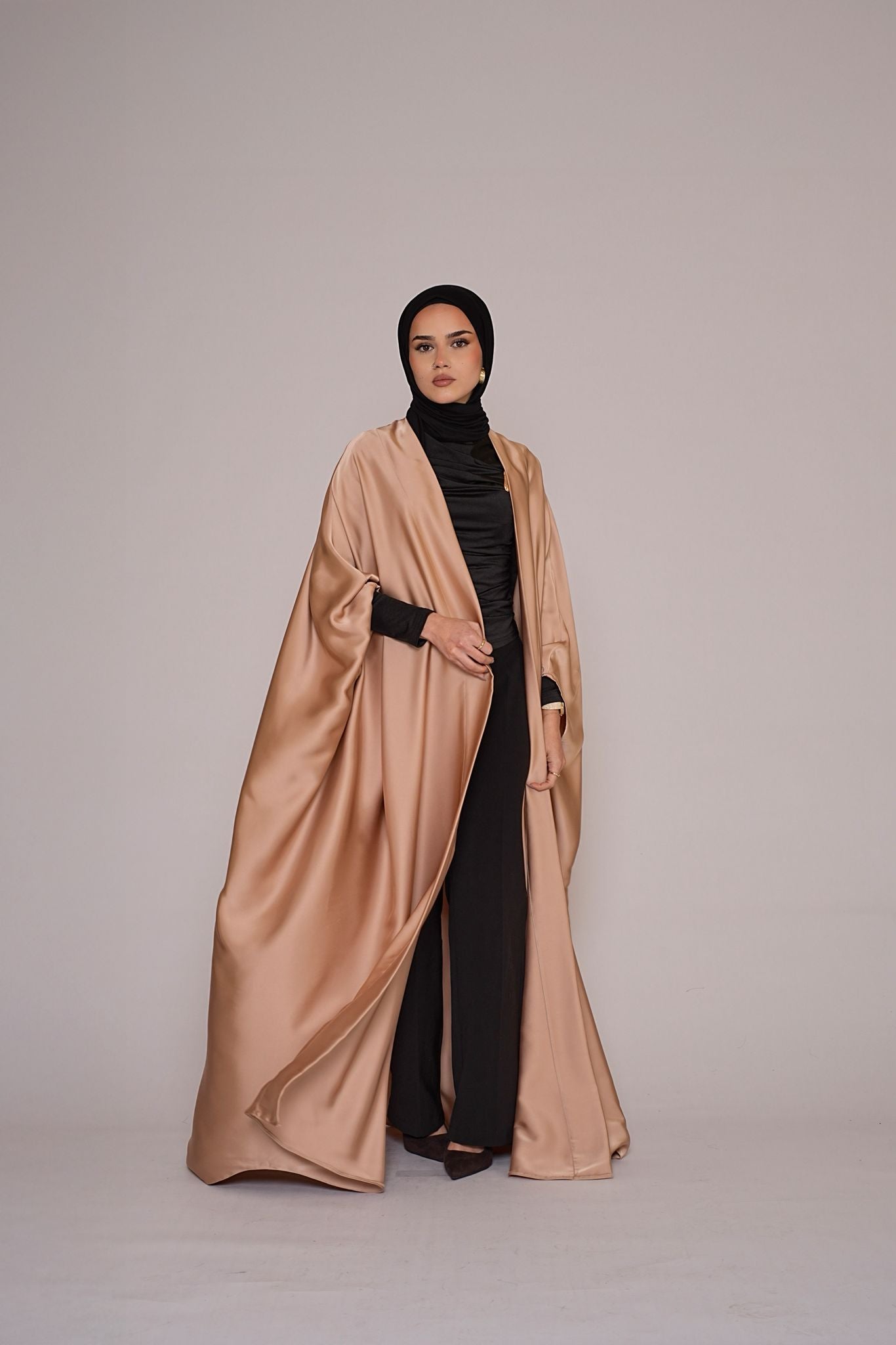 Golden Sand Satin Bisht Abaya