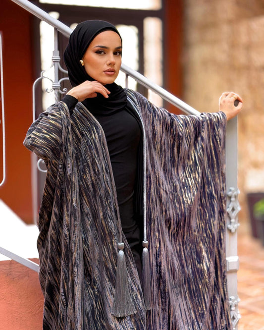 The Velvet Bisht Abaya- Grey Ash