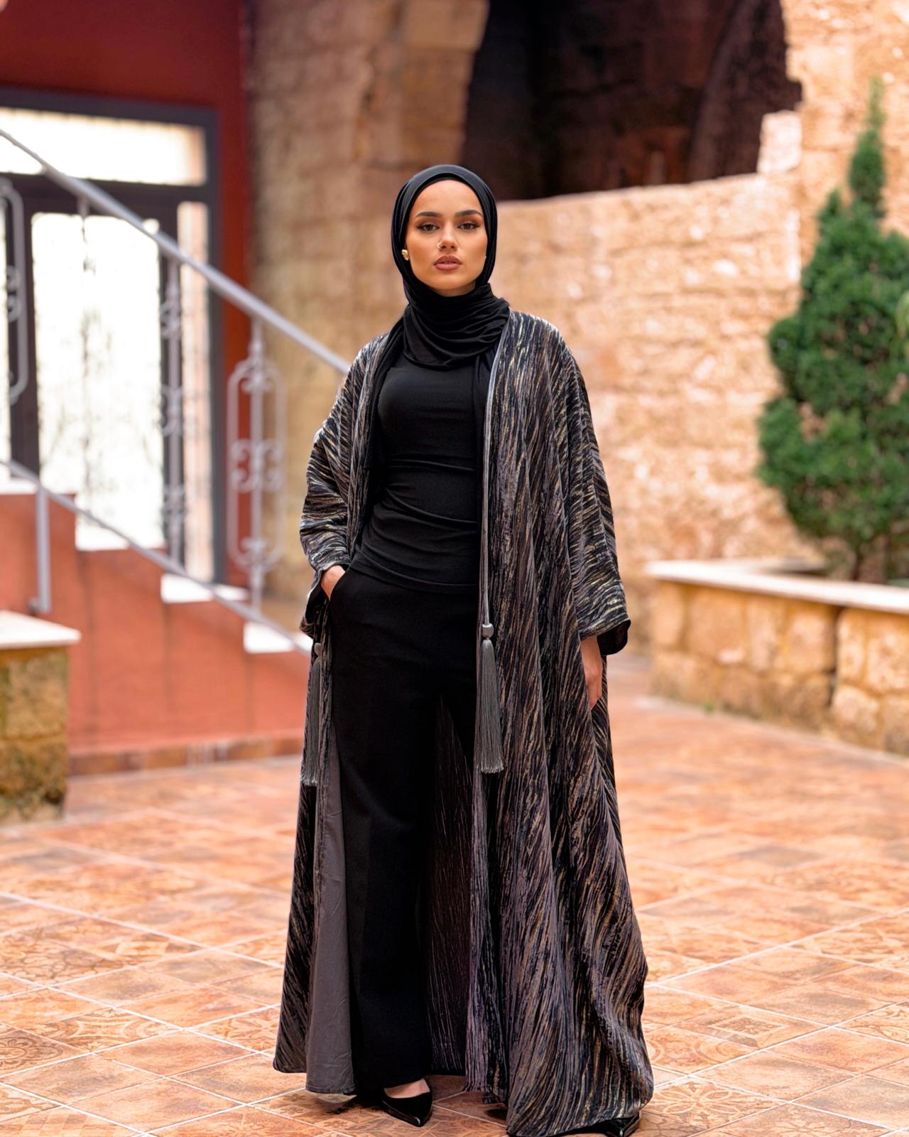 The Velvet Bisht Abaya- Grey Ash
