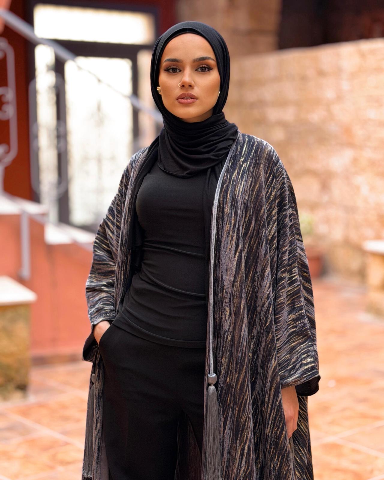 The Velvet Bisht Abaya- Grey Ash