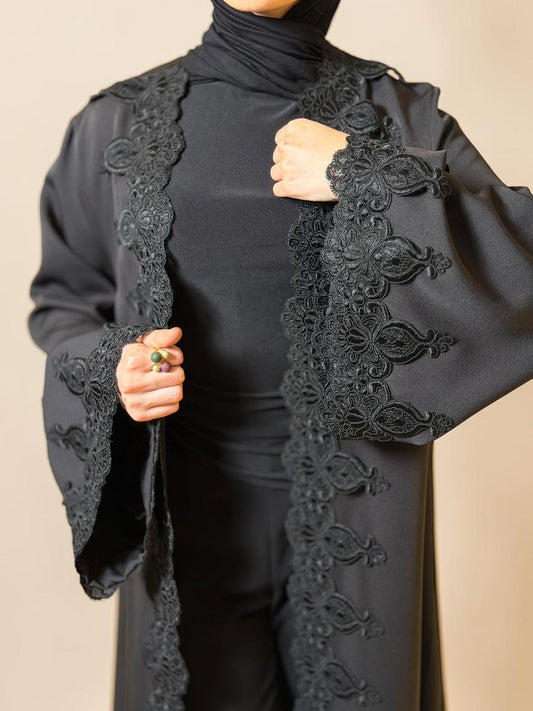 Midnight Noir Open Abaya – Signature Edition