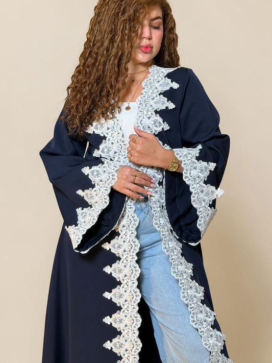 Midnight Lace Open Abaya – Signature Edition