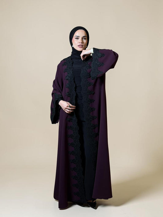 Plum Lace Open Abaya – Signature Edition ✨