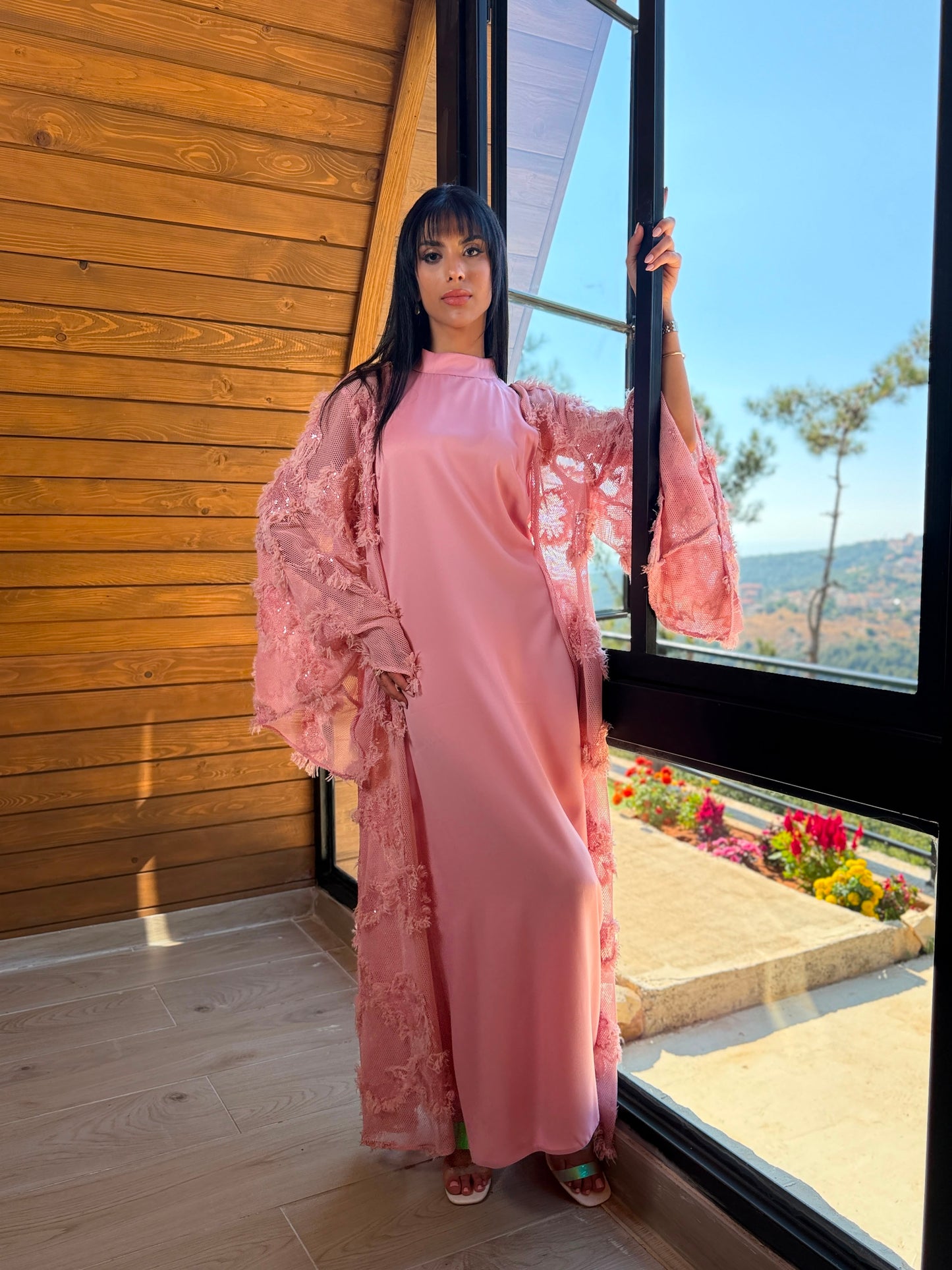Noura Lace Evening Cape – Blush