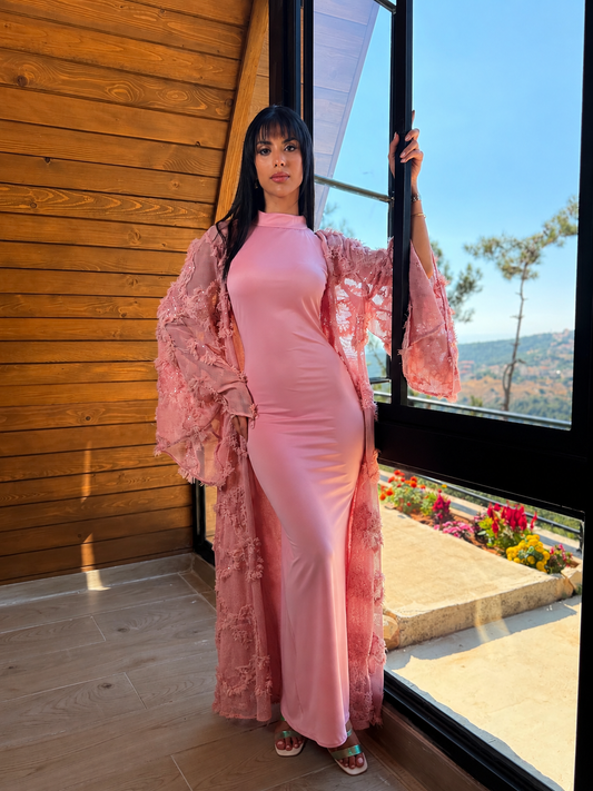 Noura Lace Evening Cape – Blush