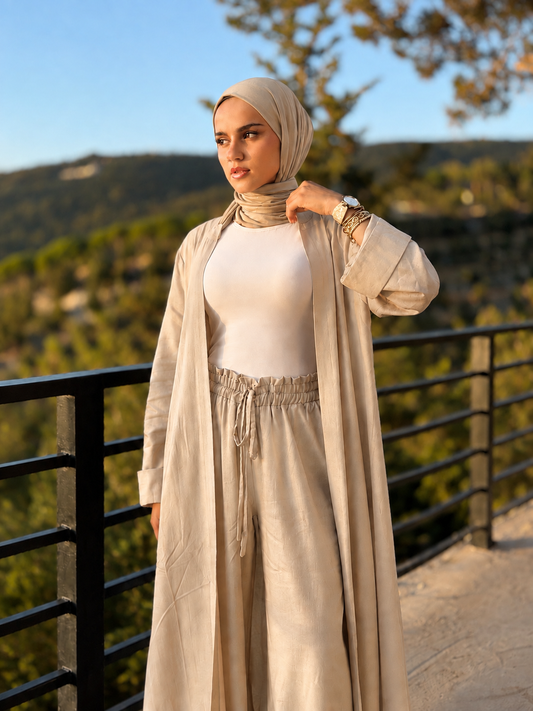 Linen Blend Day to Night Set – Sandy Beige