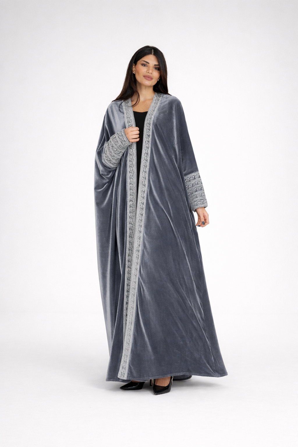 Classic Velvet Abaya - Silver Ash
