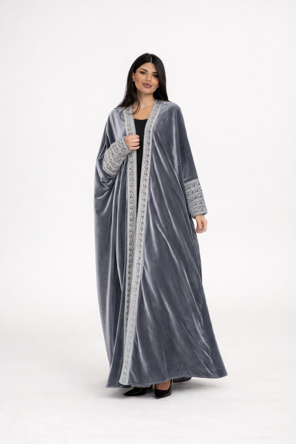 Classic Velvet Abaya - Silver Ash
