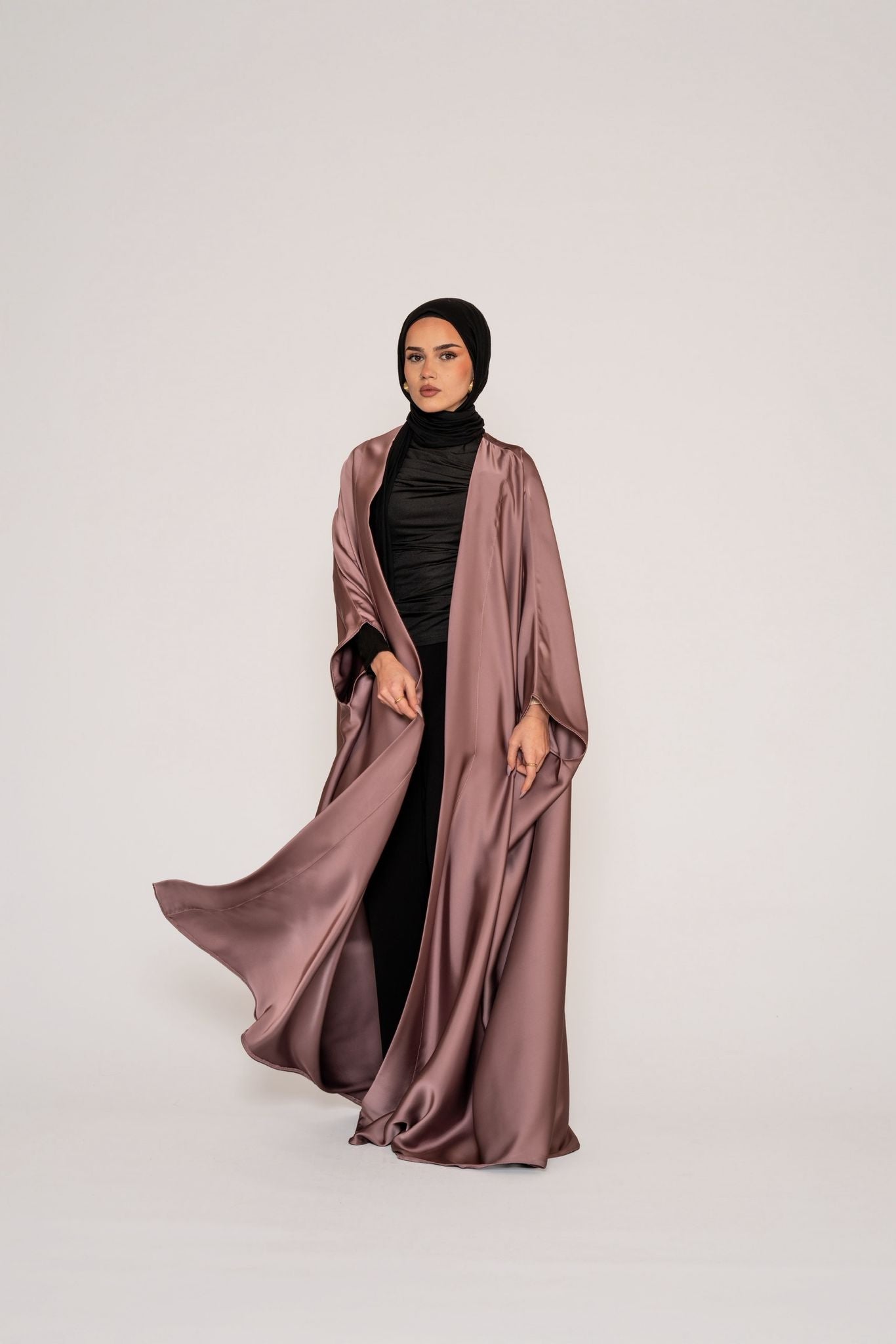 Rosewood-Satin Bisht Abaya