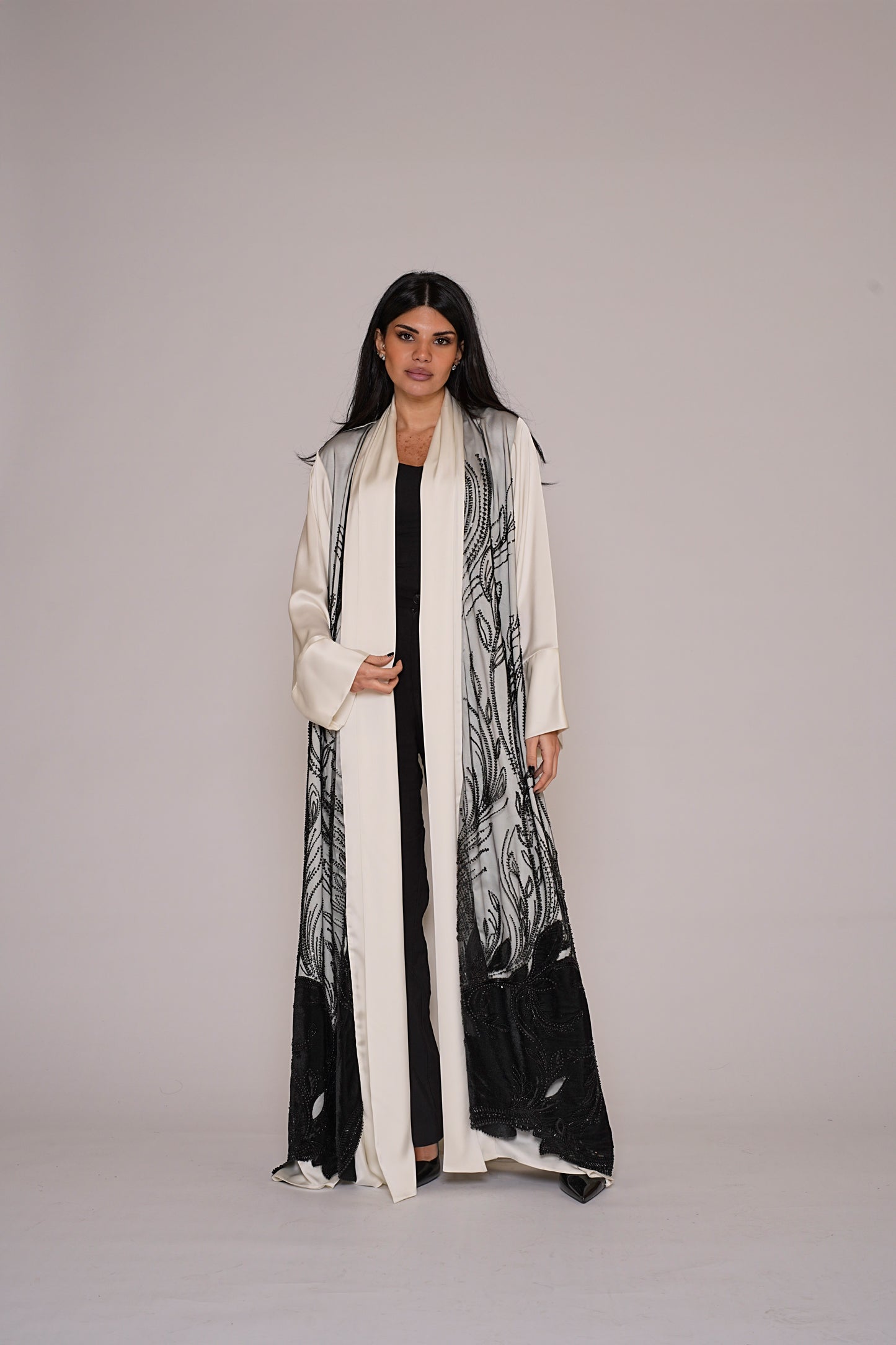 Ivory Noir Lace Abaya