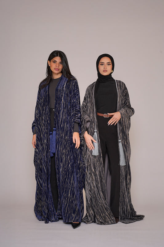 The Velvet  Bisht Abaya - Navy Blue