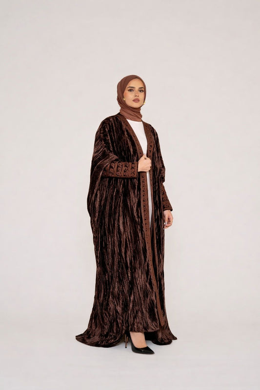 Classic Velvet Abaya – Chocolate Brown