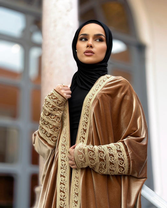 Classic Velvet Abaya – Soft Bronze