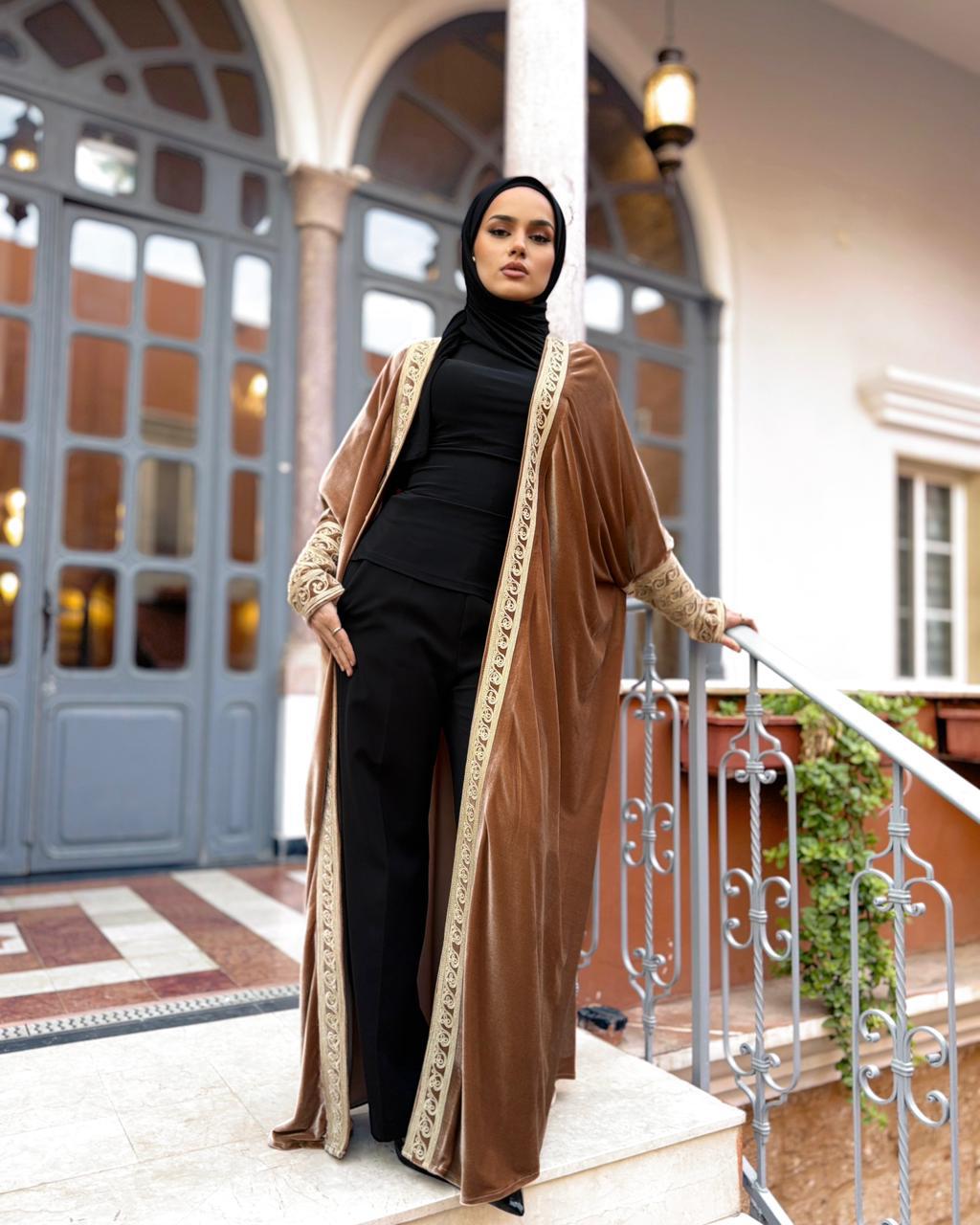 Classic Velvet Abaya – Soft Bronze