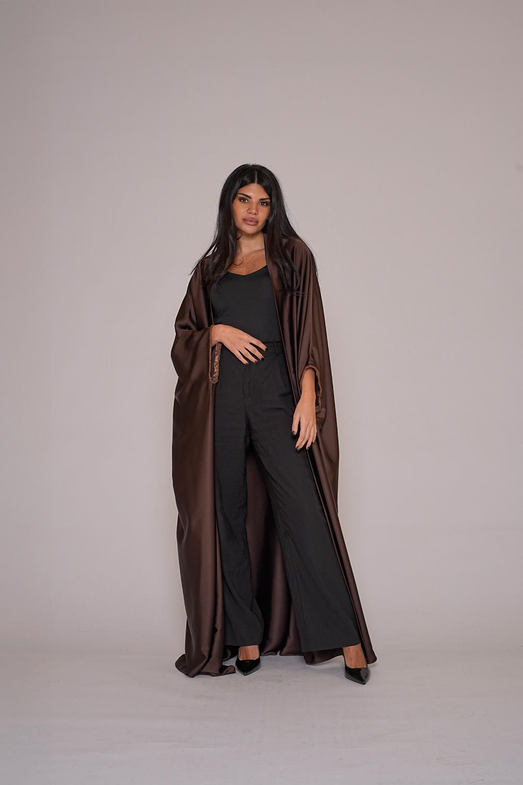 Chocolate Satin Bisht Abaya