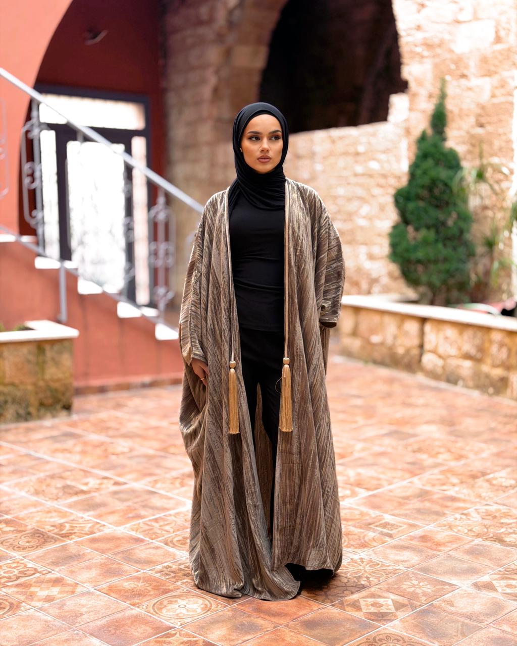 The Velvet Bisht Abaya- Soft Bronze