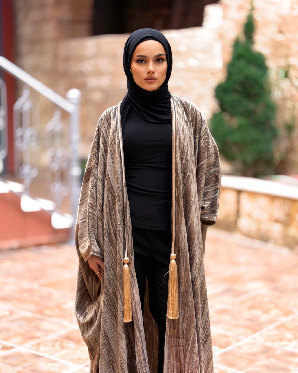 The Velvet Bisht Abaya- Soft Bronze