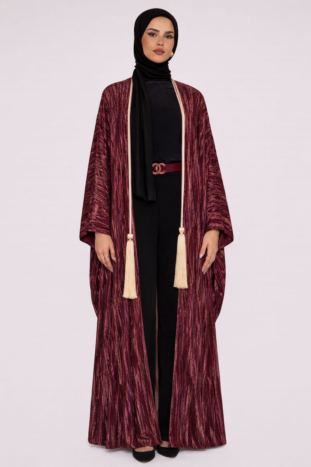 The Velvet Bisht Abaya- Burgundy