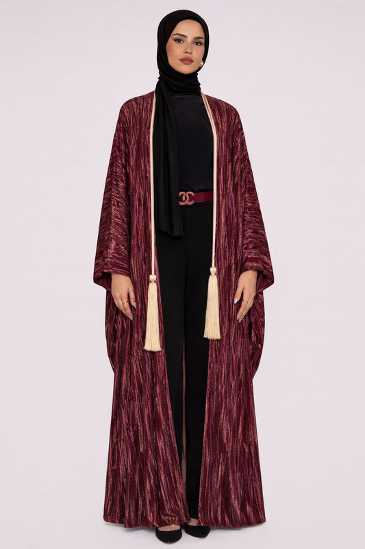 Burgundy Velvet Bisht Abaya