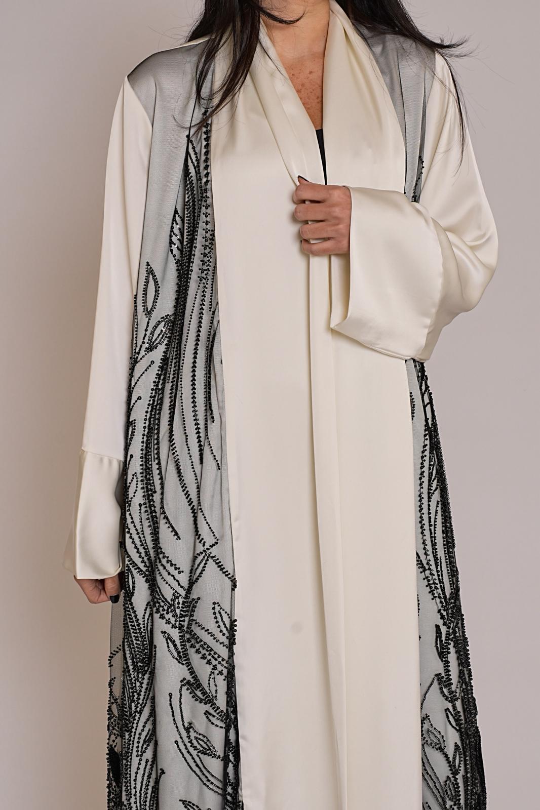 Ivory Noir Lace Abaya