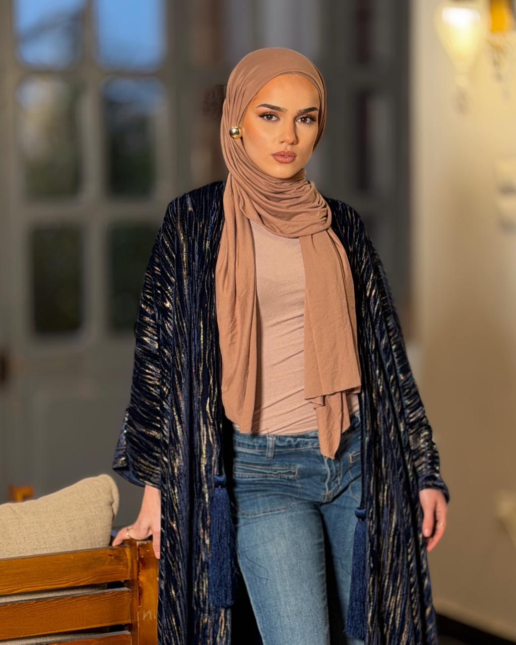 The Velvet  Bisht Abaya - Navy Blue